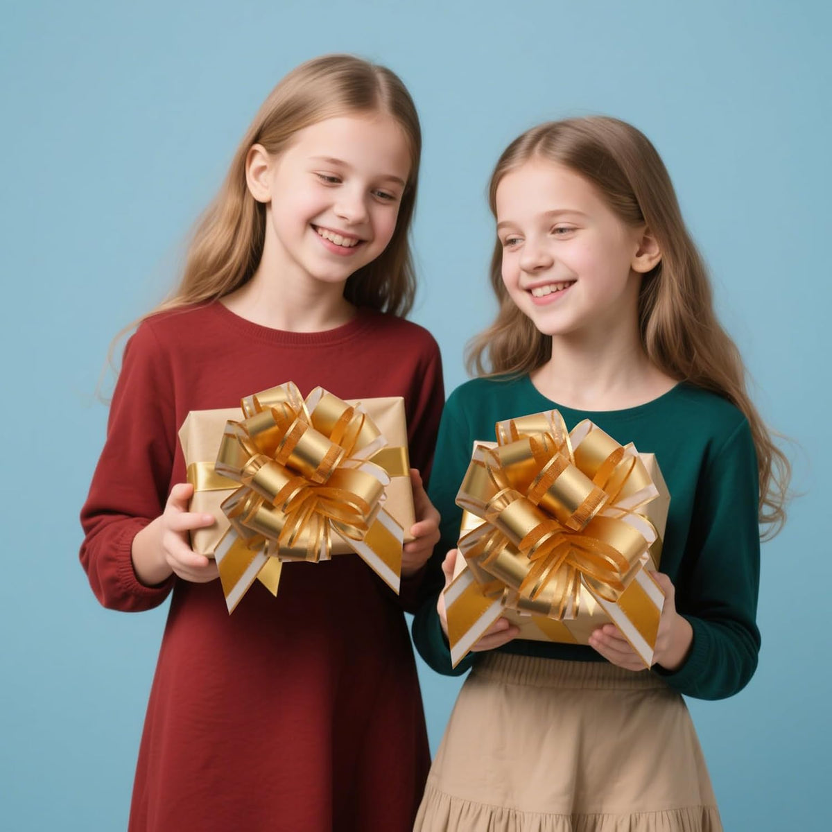 6 PCS 6 Inch Organza Golden Pull Bows - Perfect for Gift Wrapping, Wedding Decor, Car Bows