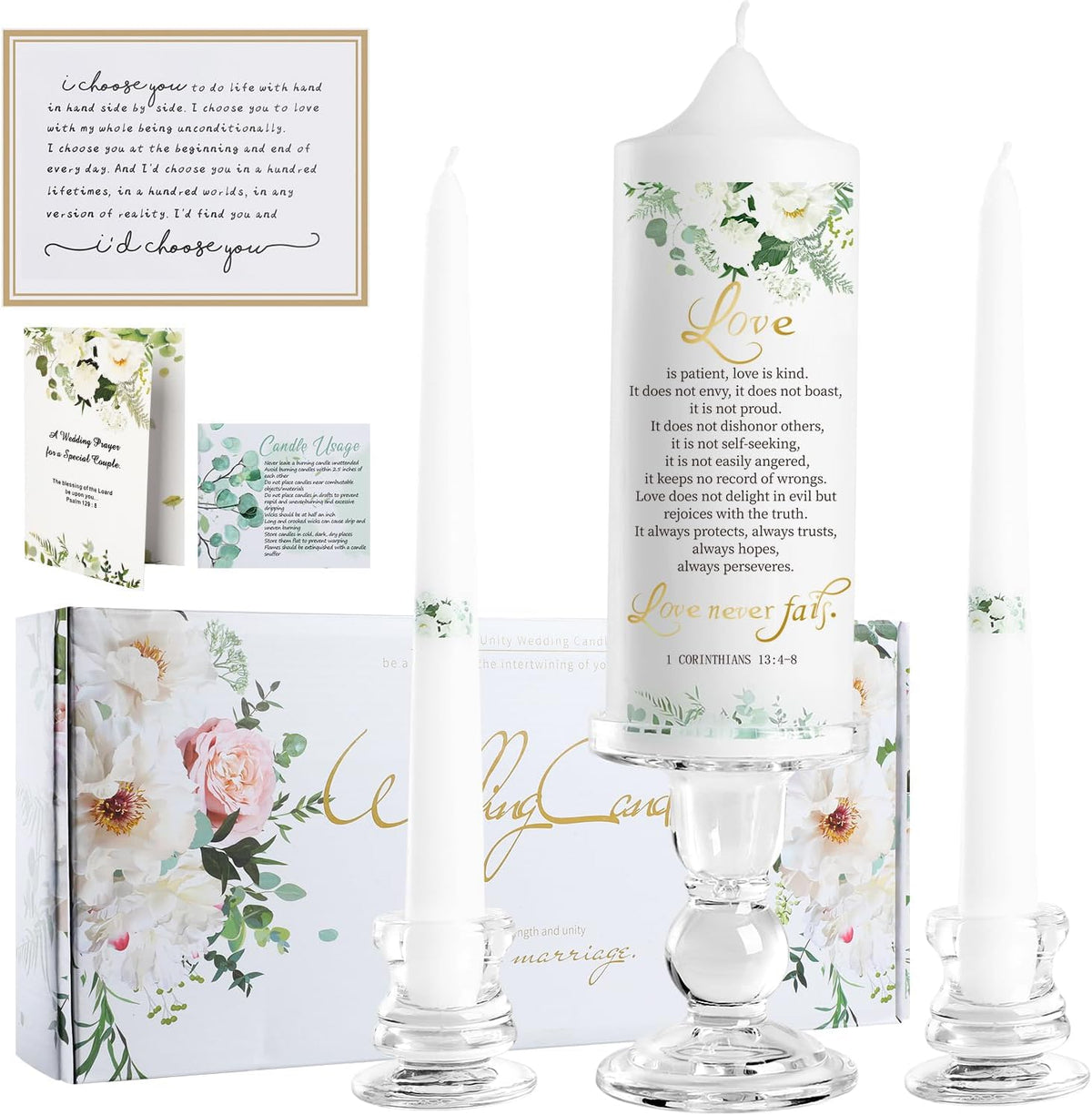 Extrogif 3 Unity Wedding Candles Set with Candle Holder for Ceremony Set, Glass Candlesticks and