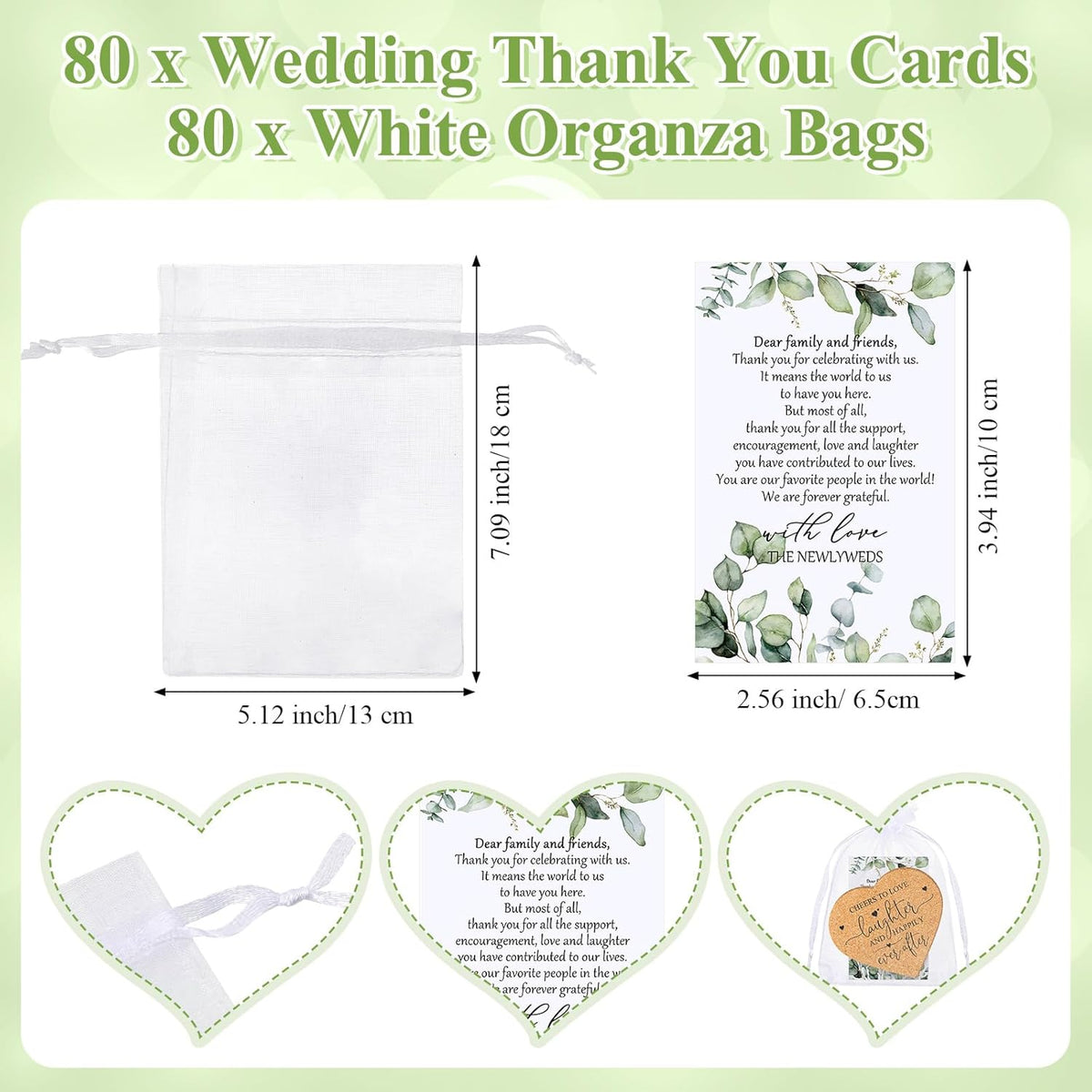 Uiifan 80 Set Wedding Favors for Guest Coaster Gifts Bulk Heart Shaped Coasters Thank You Cards