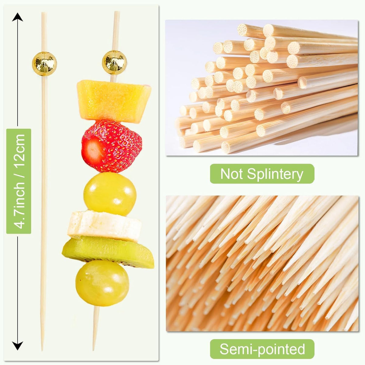 300Pcs Fancy Toothpicks for Appetizers,4.7Inch Gold Pearl Cocktail Picks For Drinks,Bamboo