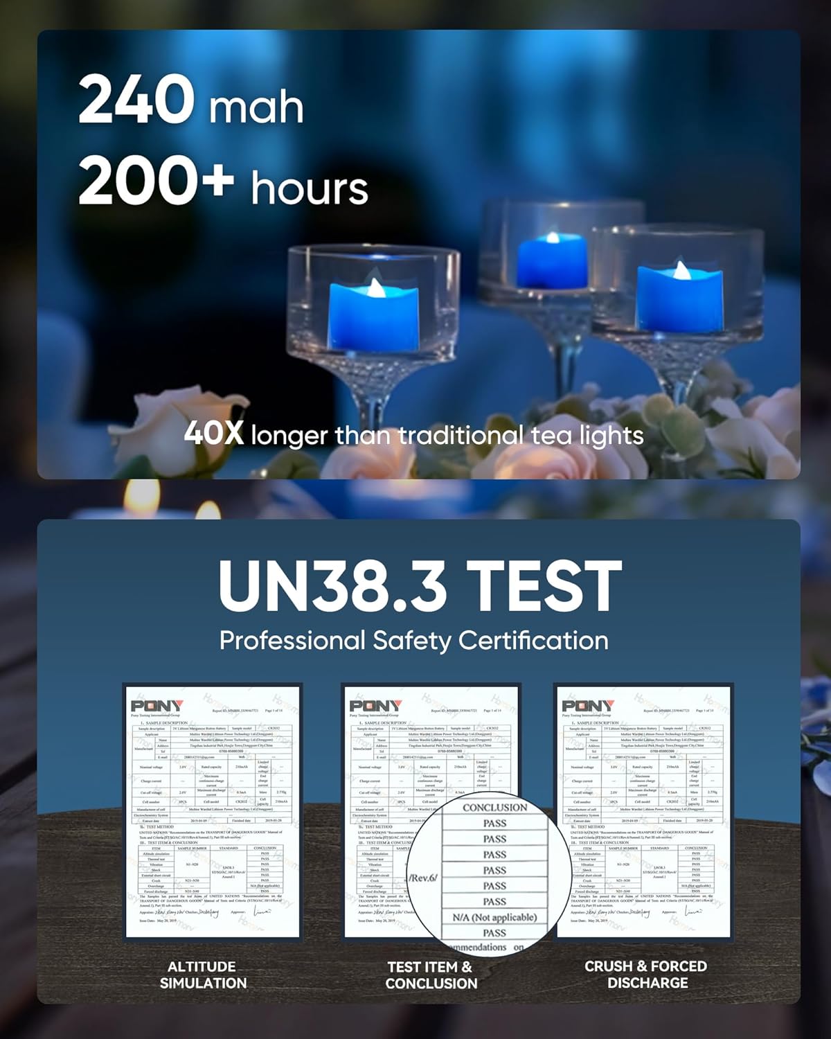 Homemory Blue Tea Lights Candles Battery Operated, 200+Hour Flameless Flickering Fake Electric LED