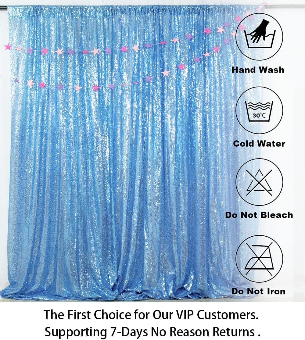ShinyBeauty Baby Blue Sequin Backdrop Curtain | 2 Panels 5FTx10FT Glitter Wedding & Photography