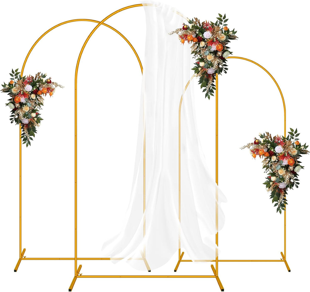 3 Pack Arch Backdrop Stand (7.2FT/6.6FT/6FT), Easy Assembly Backdrop Arch, Gold Wedding Arch Stand