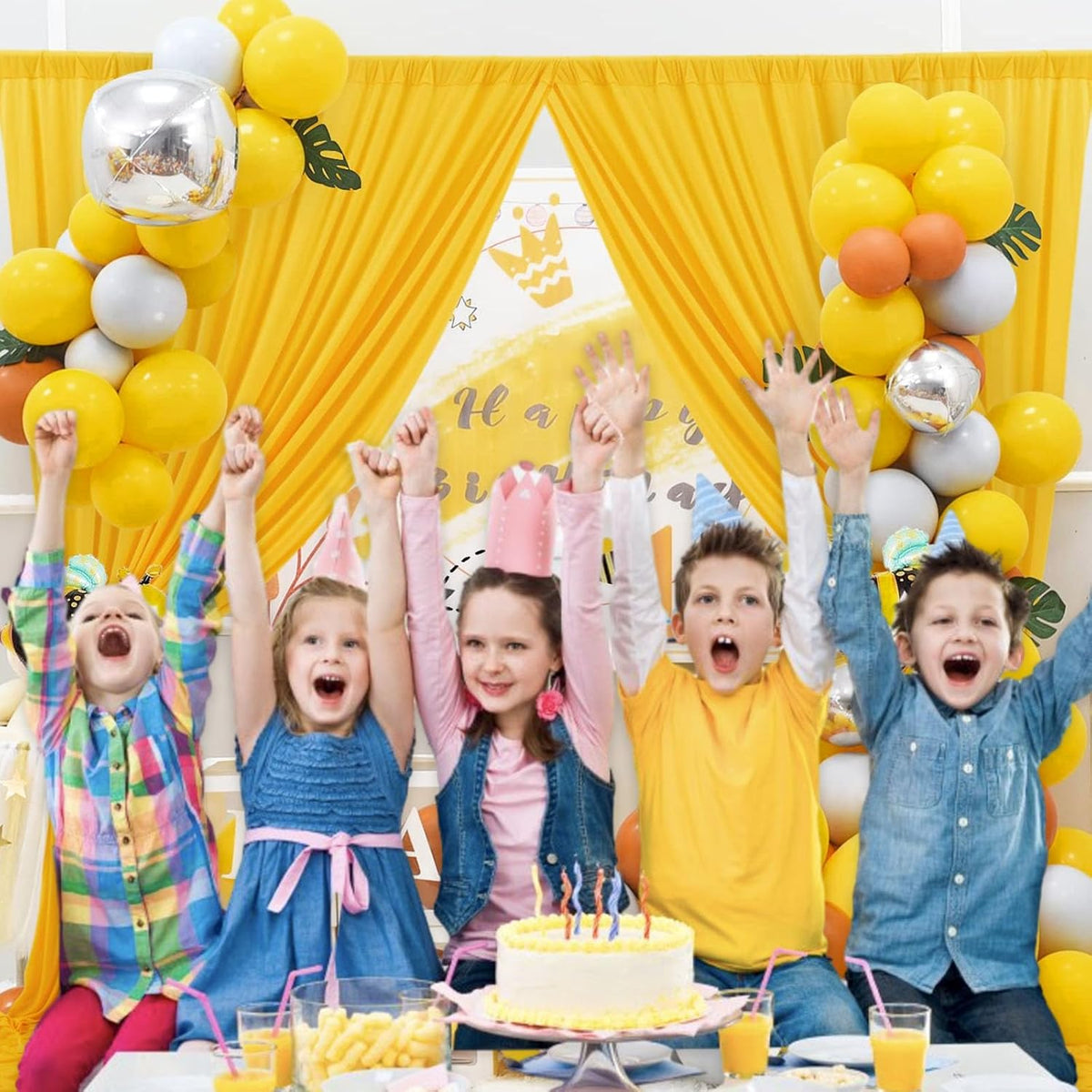 10 x 10 Feet Yellow Backdrop Curtain for Partie, Background Curtains for Photoshoot, Birthday