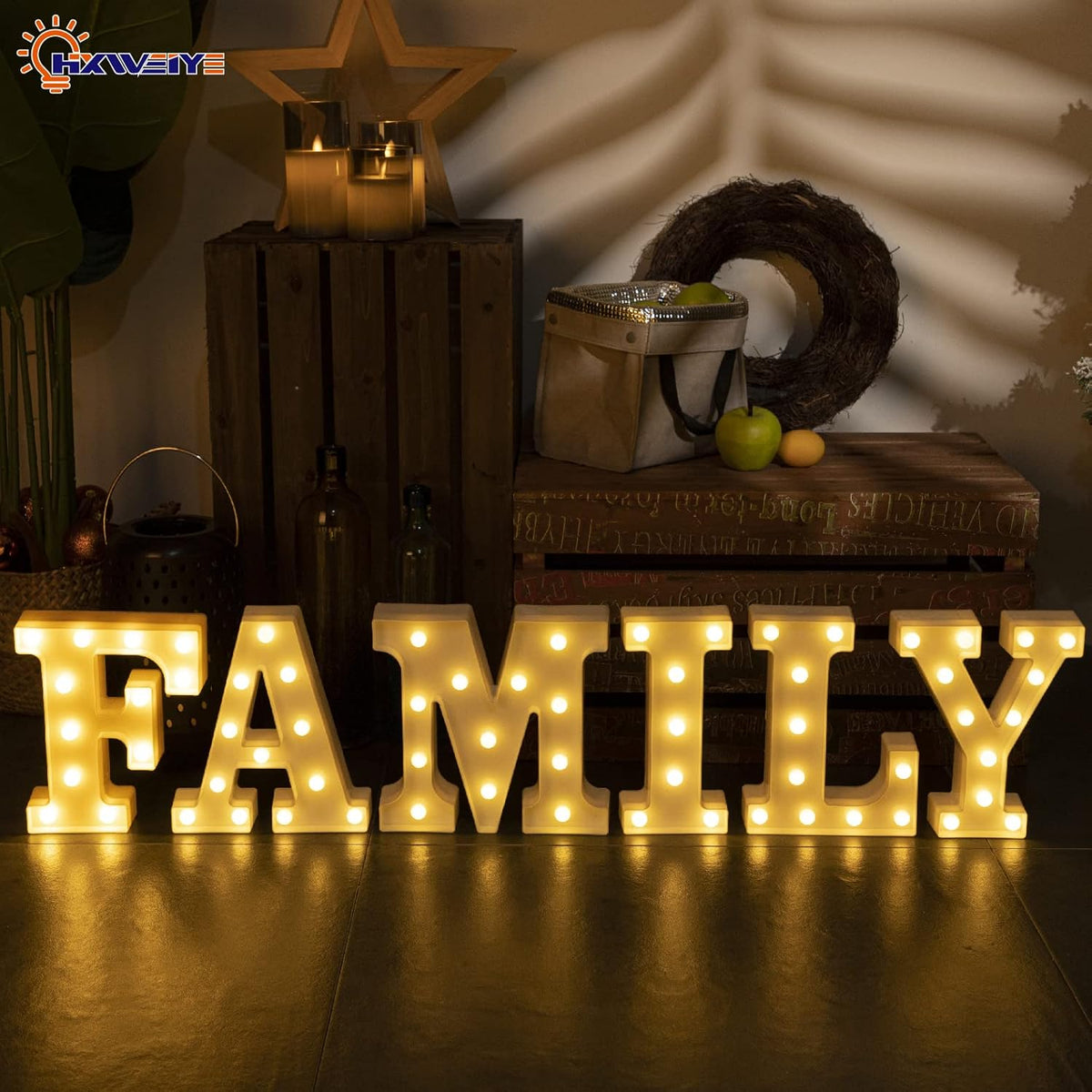 HXWEIYE LED Marquee Letters Lights Sign F, 26 Alphabet Light Up Letter and Number 0-9 Number Warm