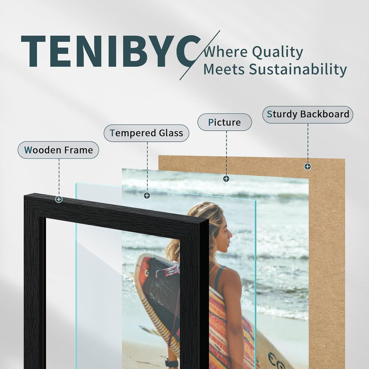 8x10 Picture Frame Set - 3 Pack, Textured Black Solid Wood, HD Tempered Glass, Gallery Photo Frame