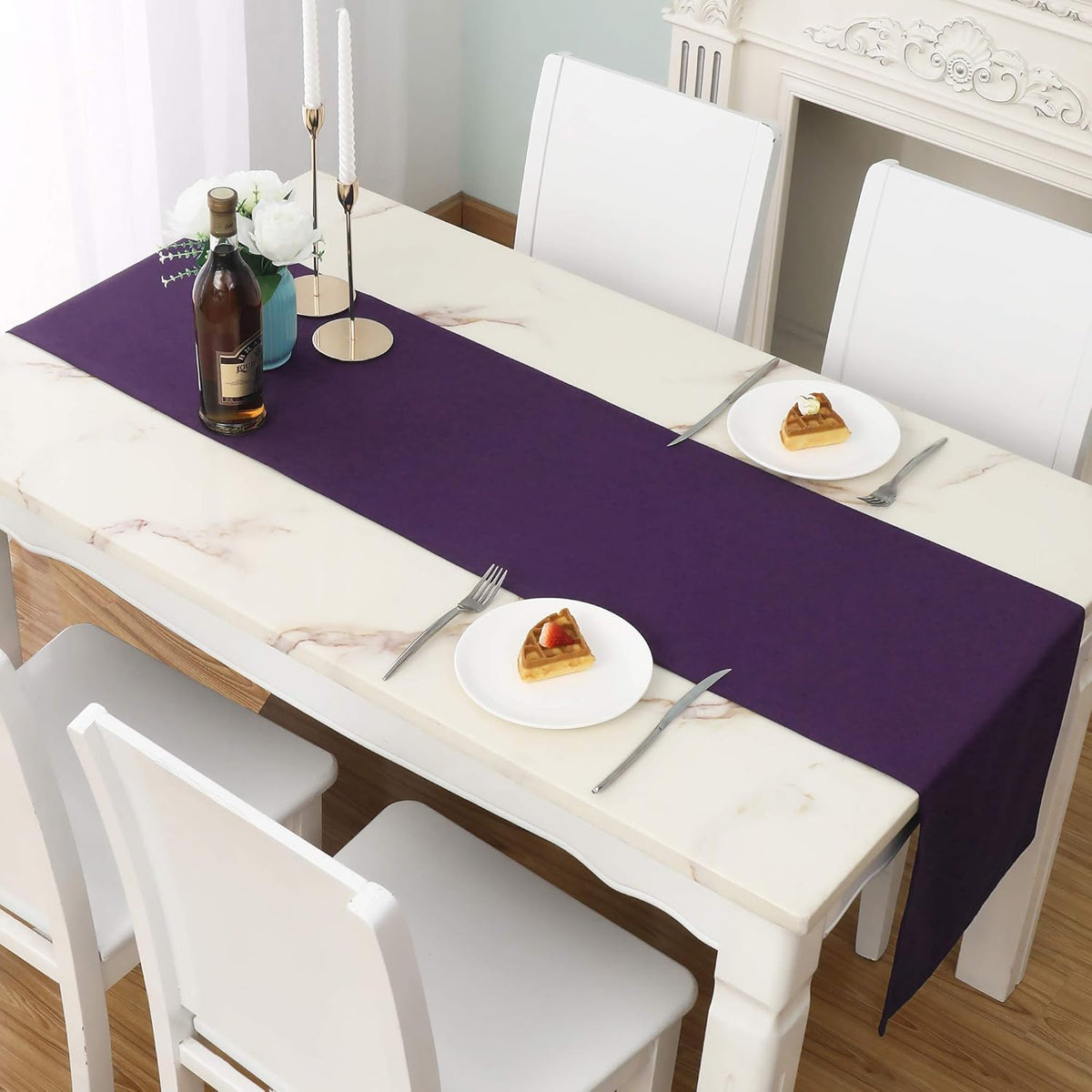 DUALIFE Plum Purple Table Runner for Wedding, Table Runners Fit Rectange and Round Table