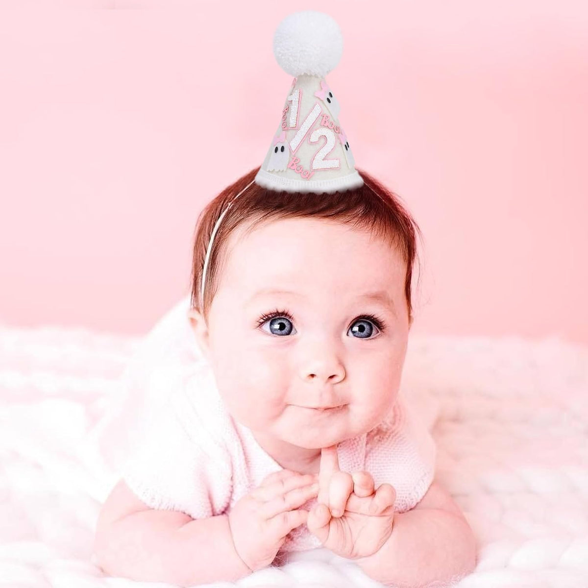 WAOUH Half Birthday Hat - Bow Cake Smash Crown for 6 Month Baby, Mini Photo Prop