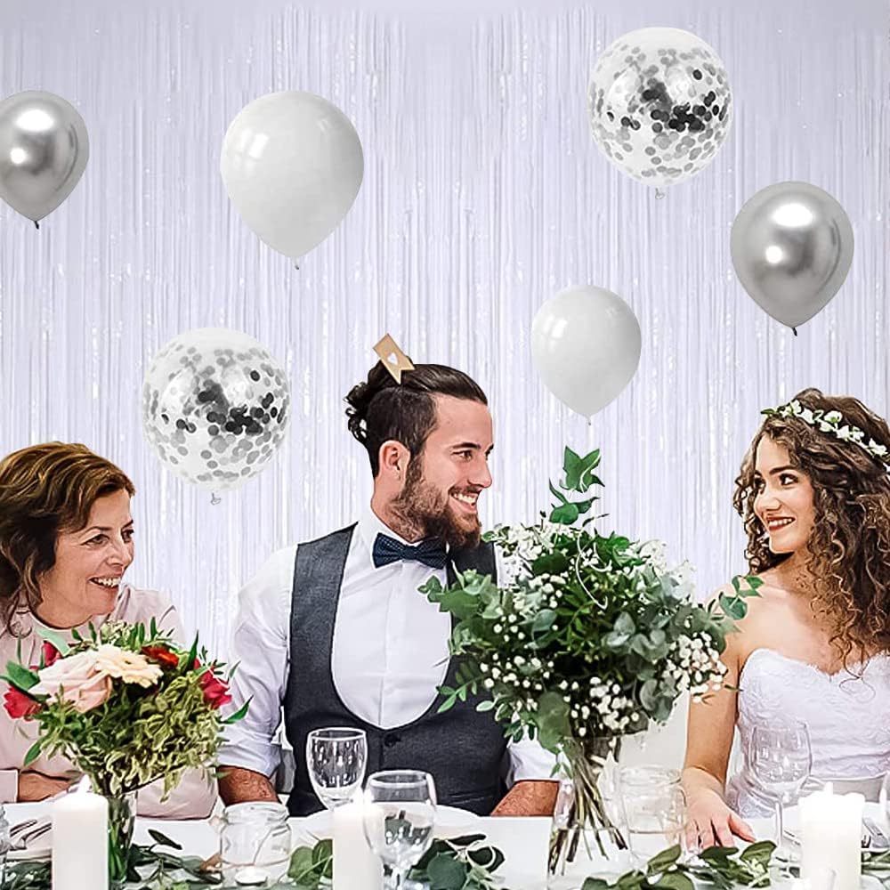 BEISHIDA 2 Pcs White Door Streamers Tinsel Curtain Party Streamers Backdrop Fringe Foil Wall