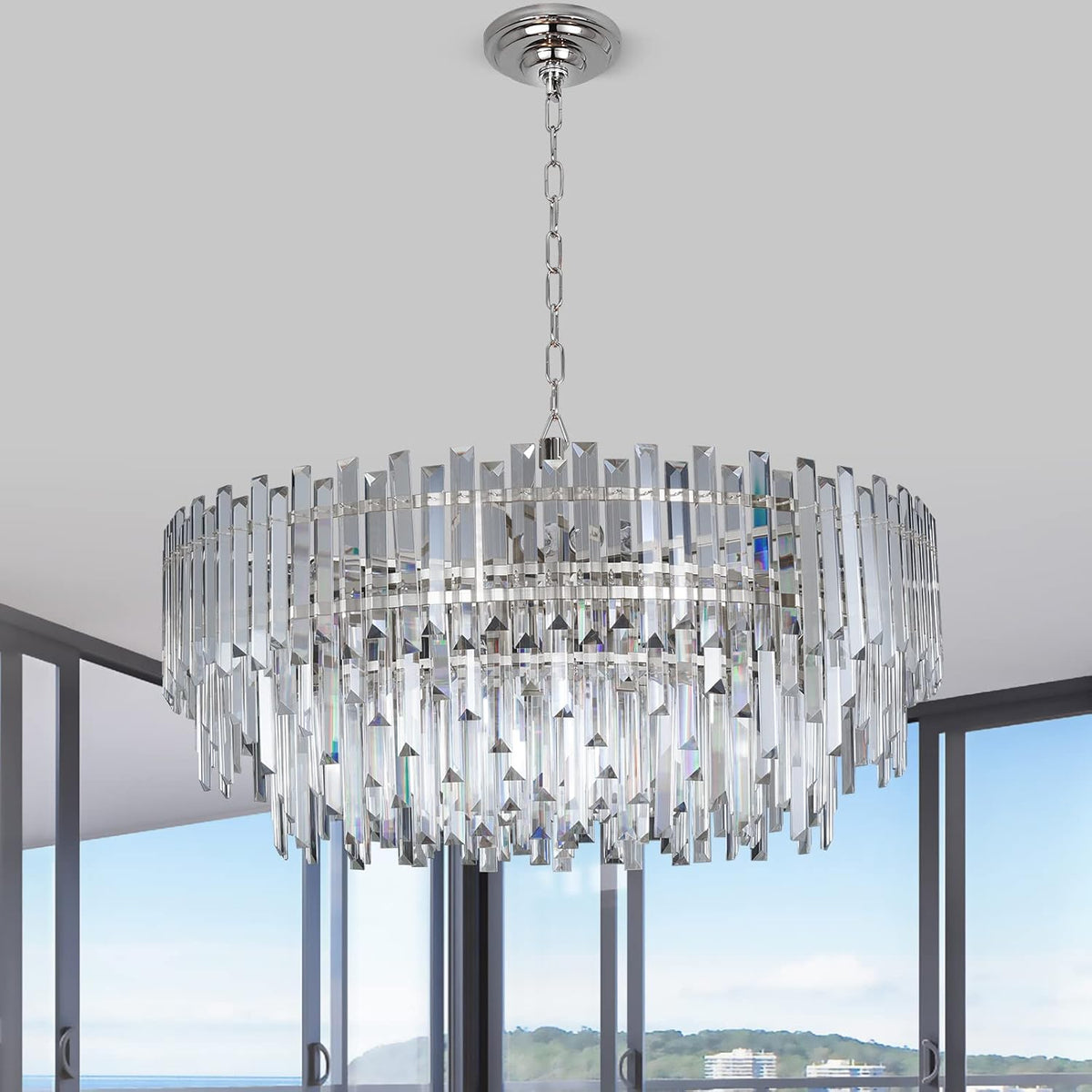 Crystal Chandelier Lighting 31'' for Dining Rooms Bedroom Foyer Entryway Ceiling Hanging Pendant