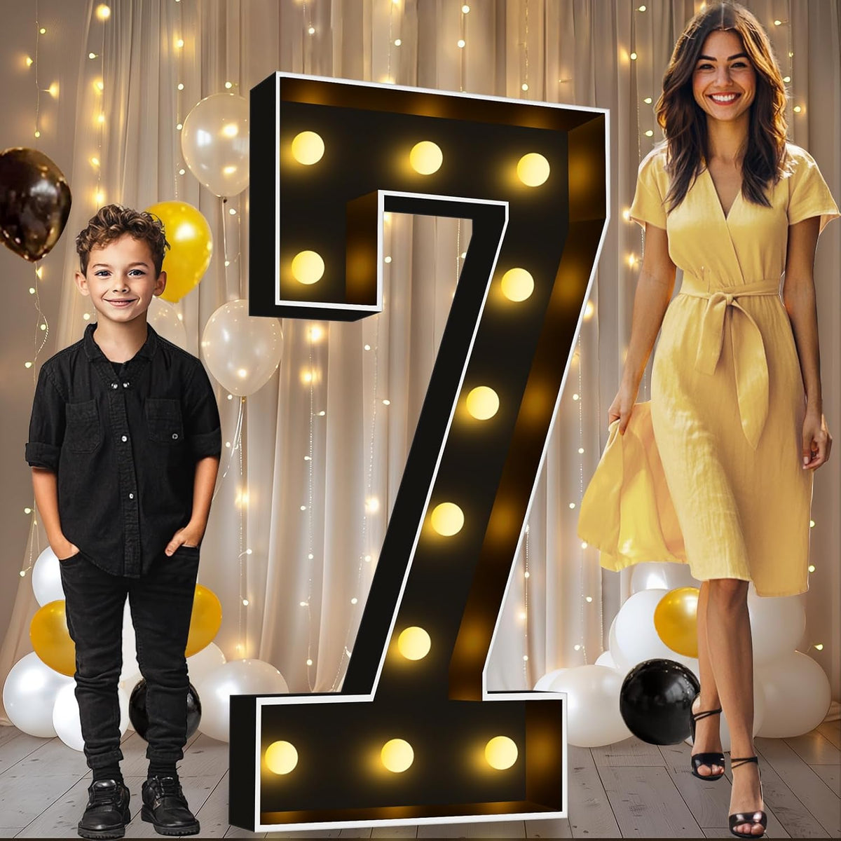 Pooqla 4 FT Light Up Marquee Numbers, Black Marquee Number Lights 4 Feet Tall for 7th 17th 70th