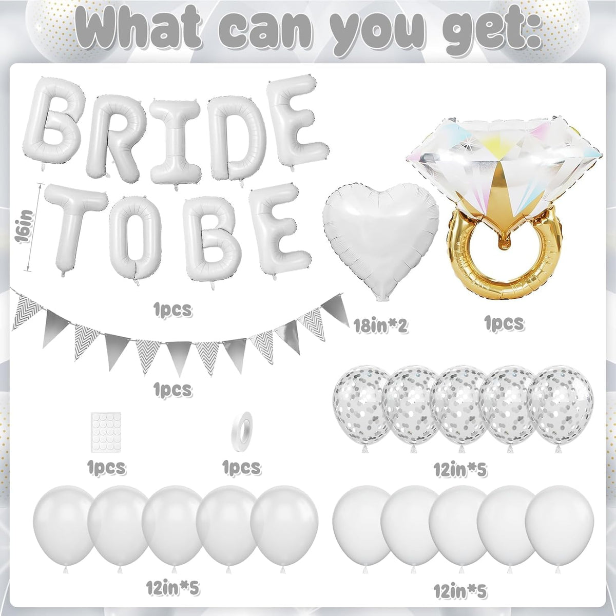 White Bachelorette Party Decorations, White Bride To Be Bridal Shower Balloons Decorations, Silver