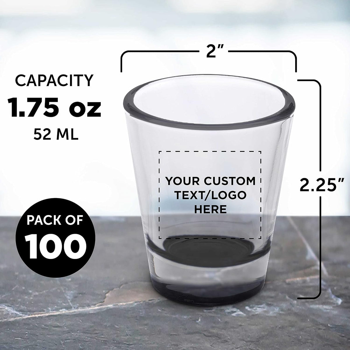 Custom Shot Glasses 1.75 oz. Set of 100, Personalized Bulk Pack - Great for Wedding Favors