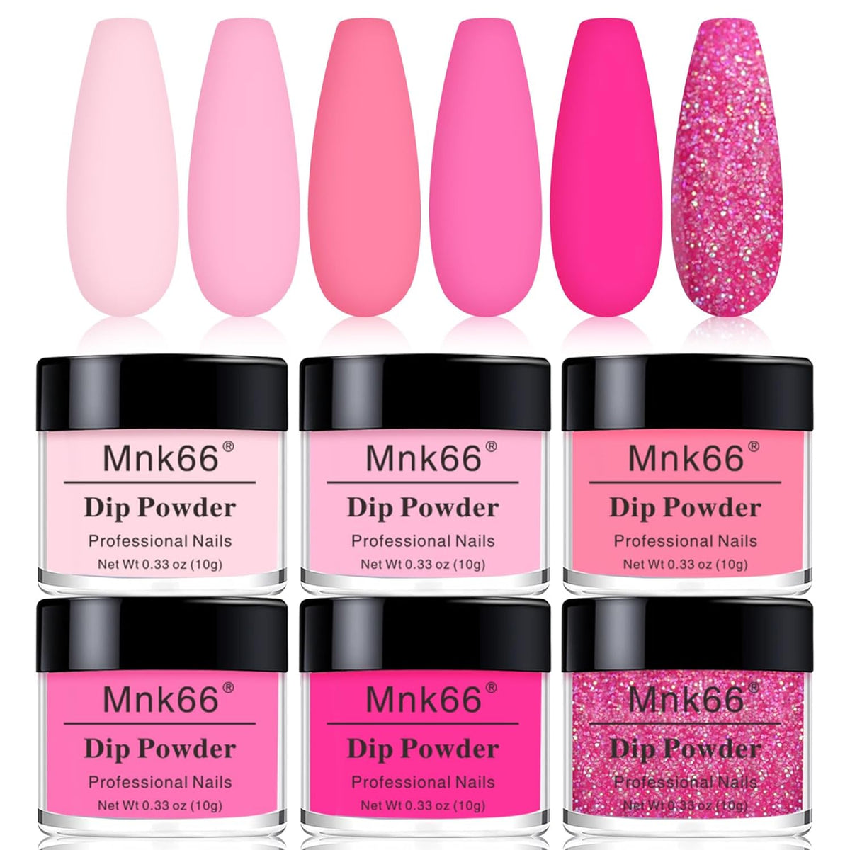 6 Colors Dip Powder Set, Pink Glitter Christmas Dipping Powder Color Set, Glossy Nail Art Manicure
