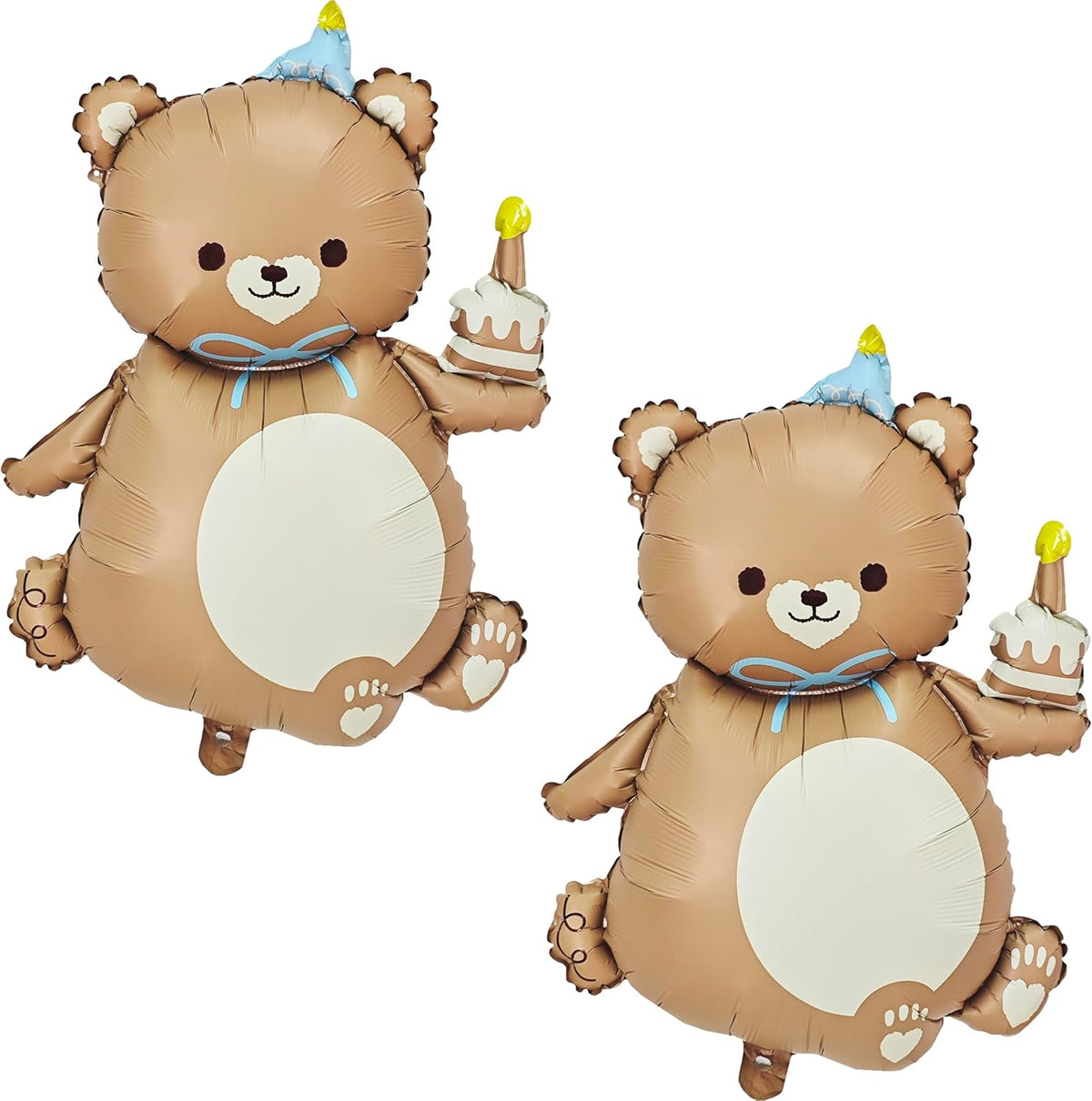 2PCS Matte Bear Animal Balloon With Hat Big Brown Bear Holding Birthday Candle Cake Bear Foil