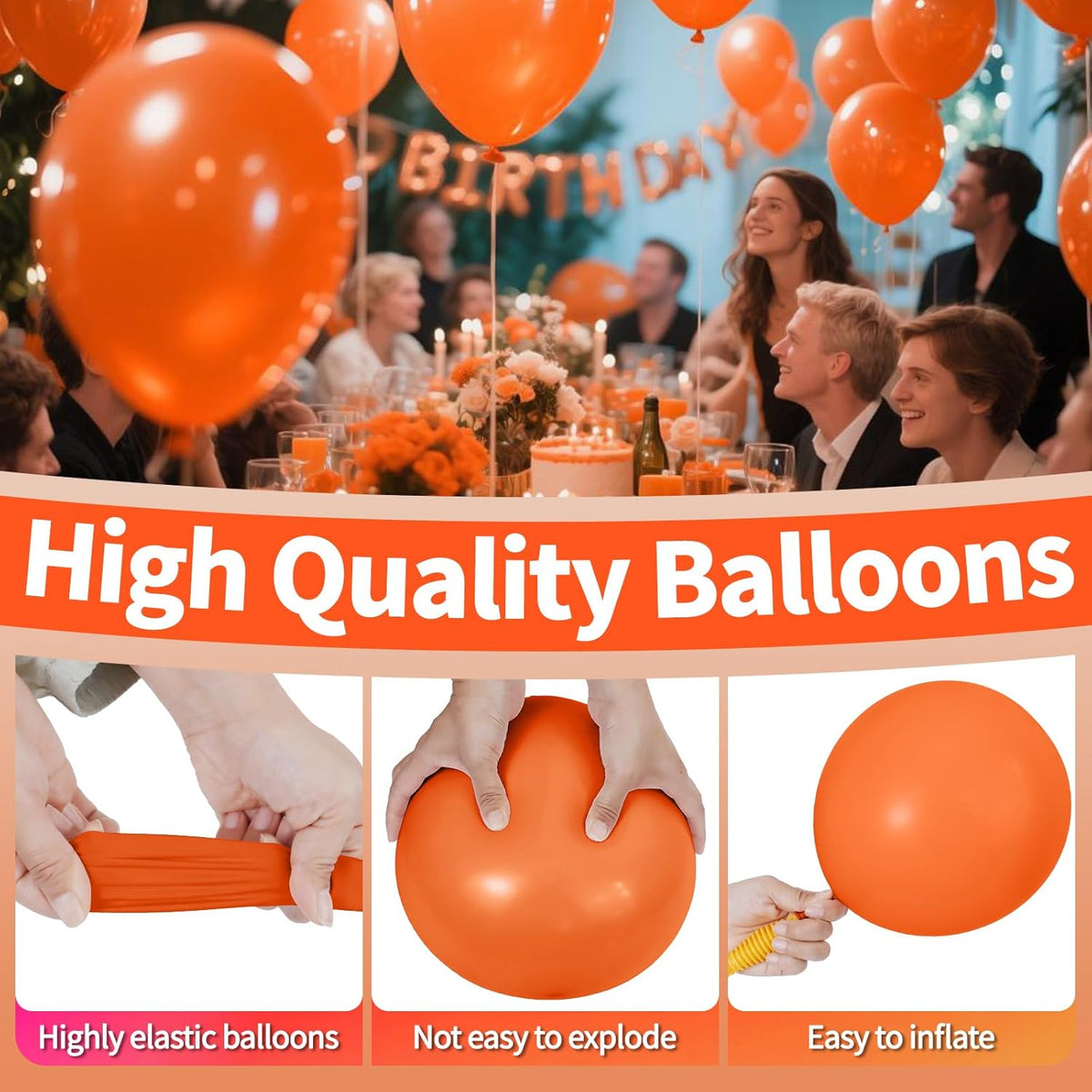 KAWKALSH Orange Balloon 12 Inch, 110pcs Latex Party Balloons Helium Bright Color for Birthday Baby