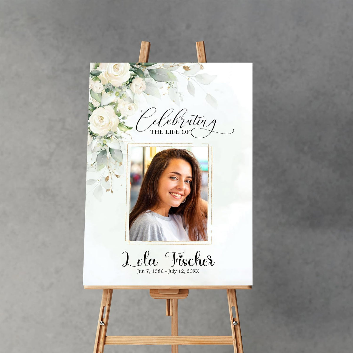 Funeral Welcome Sign with Photo, White Greenery Funeral Welcome Sign, Celebration of Life