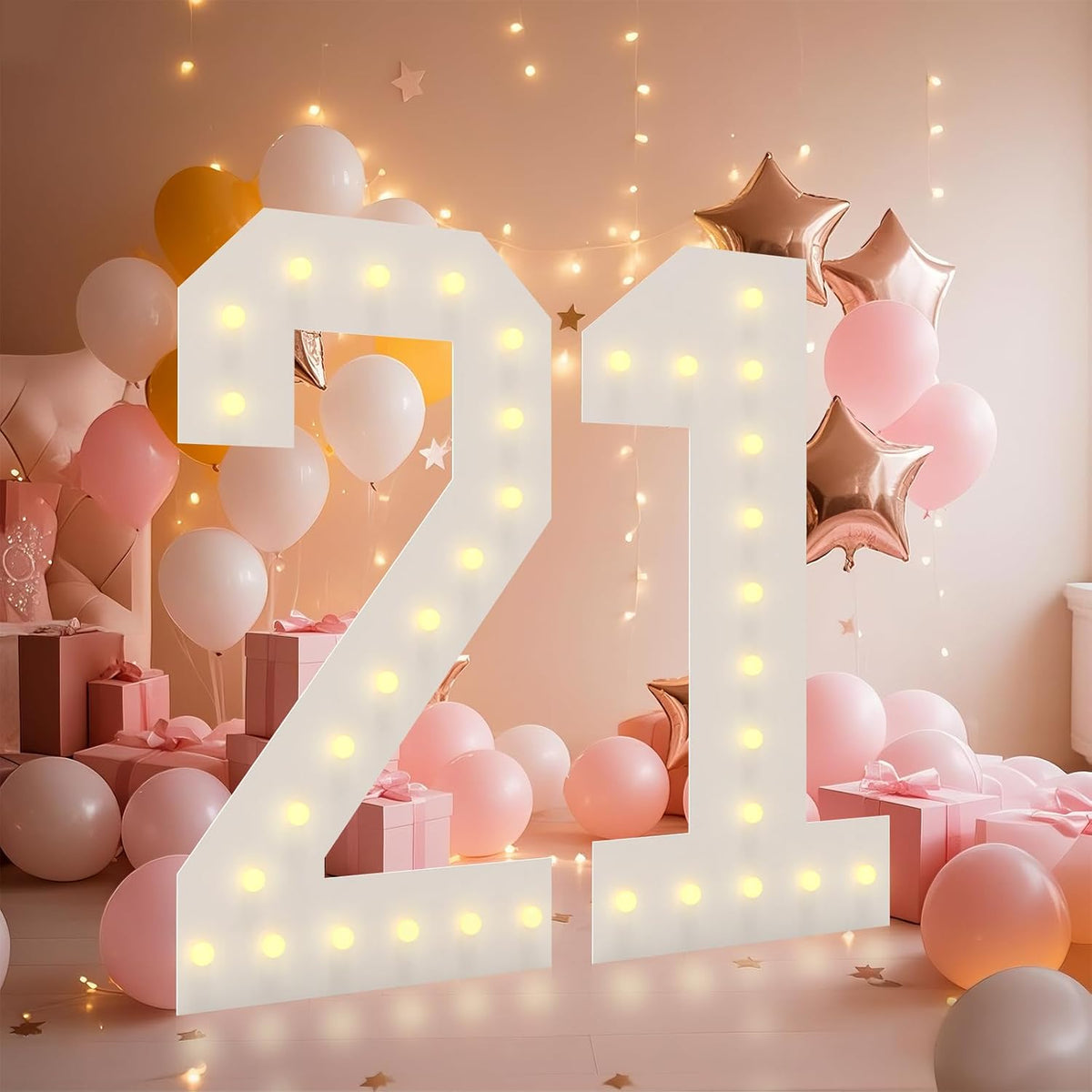 LOBOOM 4FT Light Up Numbers, Marquee Numbers 4 Feet Tall Giant Number 21 Mosaic Big Number Sign for