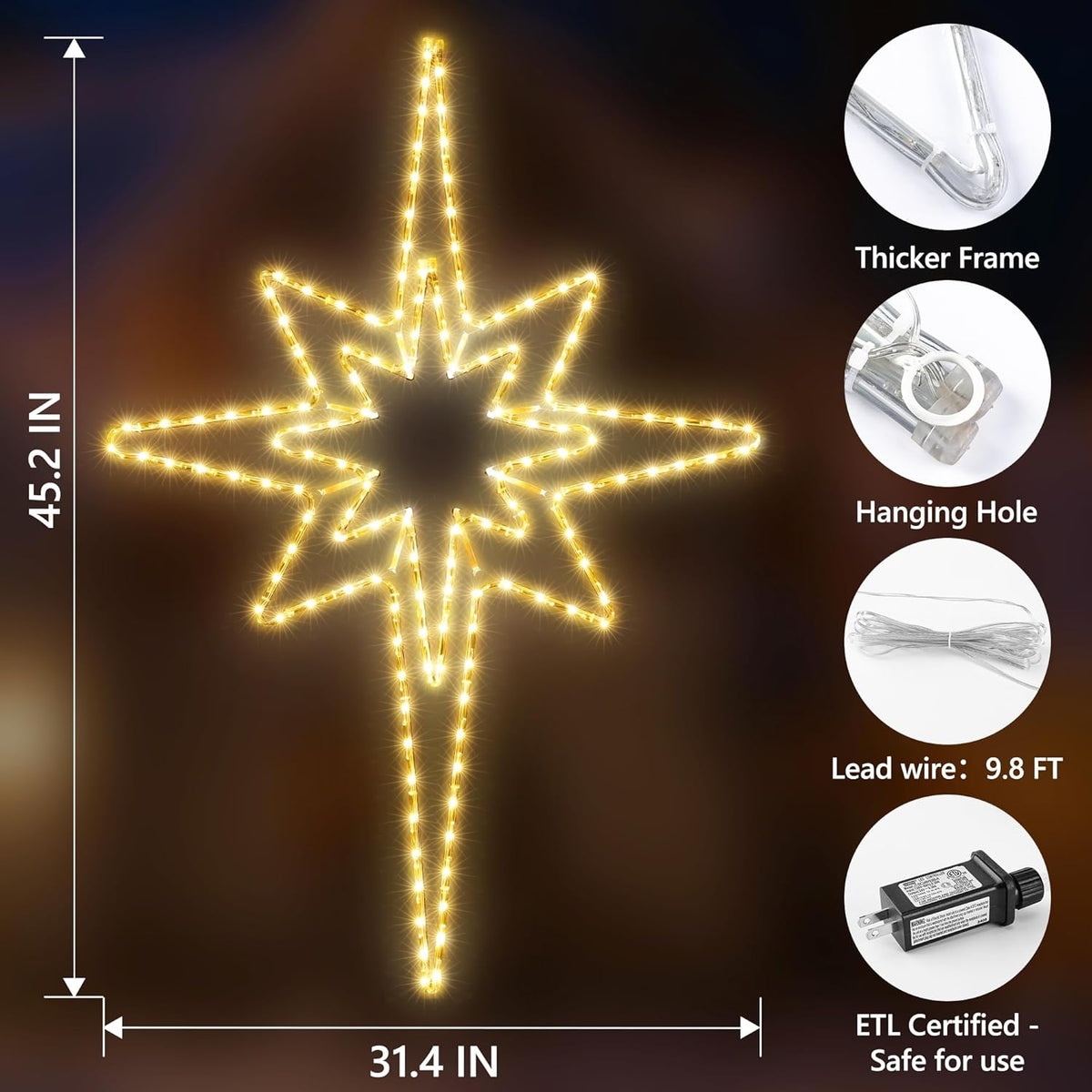 Christmas 45'' Bethlehem Star Lights Decoration - 141LED Outdoor Waterproof Christmas LED North