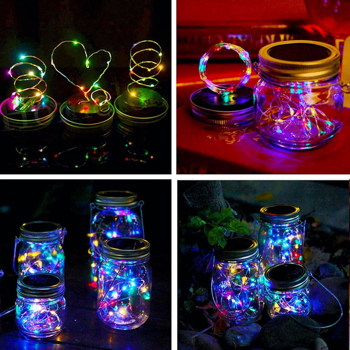 VOOKRY 6 Pack Solar Mason Jar Lights, 30 LED Mason Jar Lids Waterproof Firefly Fairy String Lights