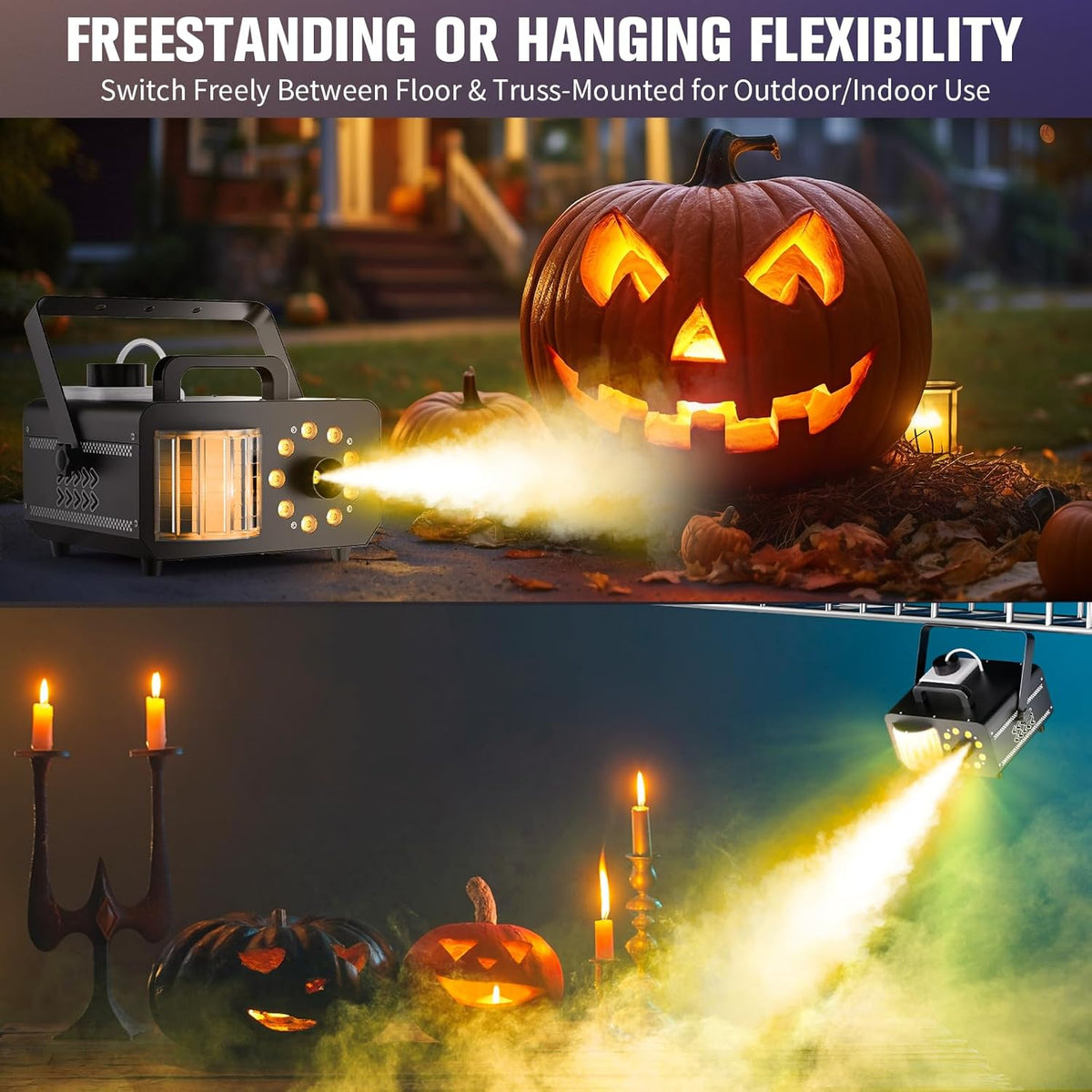 Fog Machine with 9 RGBW LED Lights, 1200W Professional Smoke Machine, 1L Tank, 3000CFM Output, 14