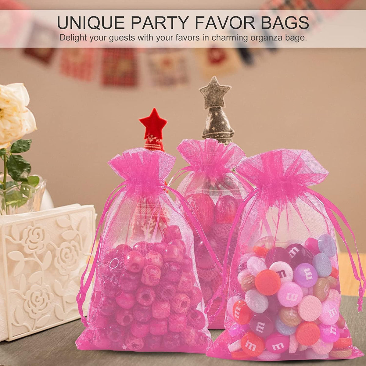 ANZNKU 100 Pack Organza Bags 4 x 6 inch Sheer Drawstring Small Mesh Bags for Candy Jewelry Party