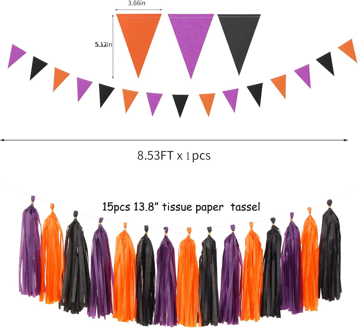 Black Purple Orange Halloween Party-Decorations - 23pcs Tissue Pom Poms Streamers,Tassel Garland