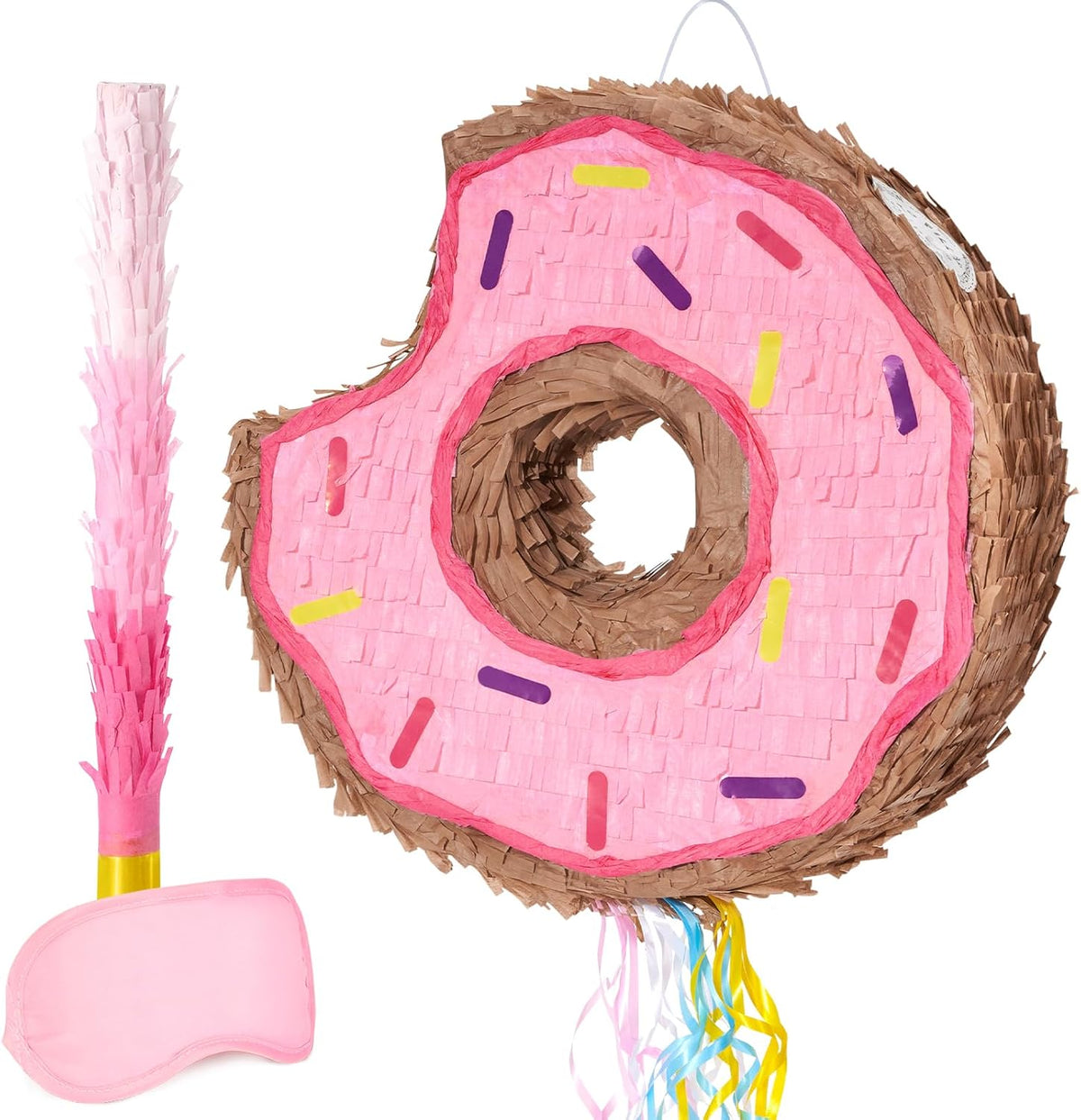 WERNNSAI Donut Piñata - Pink Donut Pinata with String Birthday Partyn Decorations Piñata with Stick