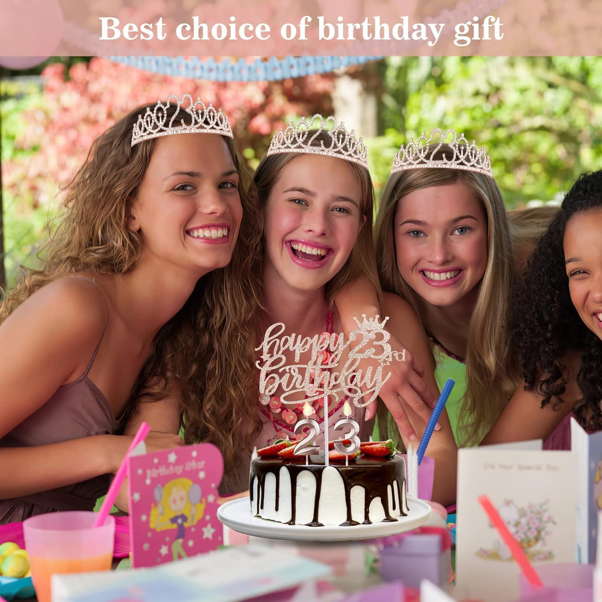 23 Birthday Decorations for Women Including Sash and Tiara, Cake Topper and Candles, 23rd Birthday