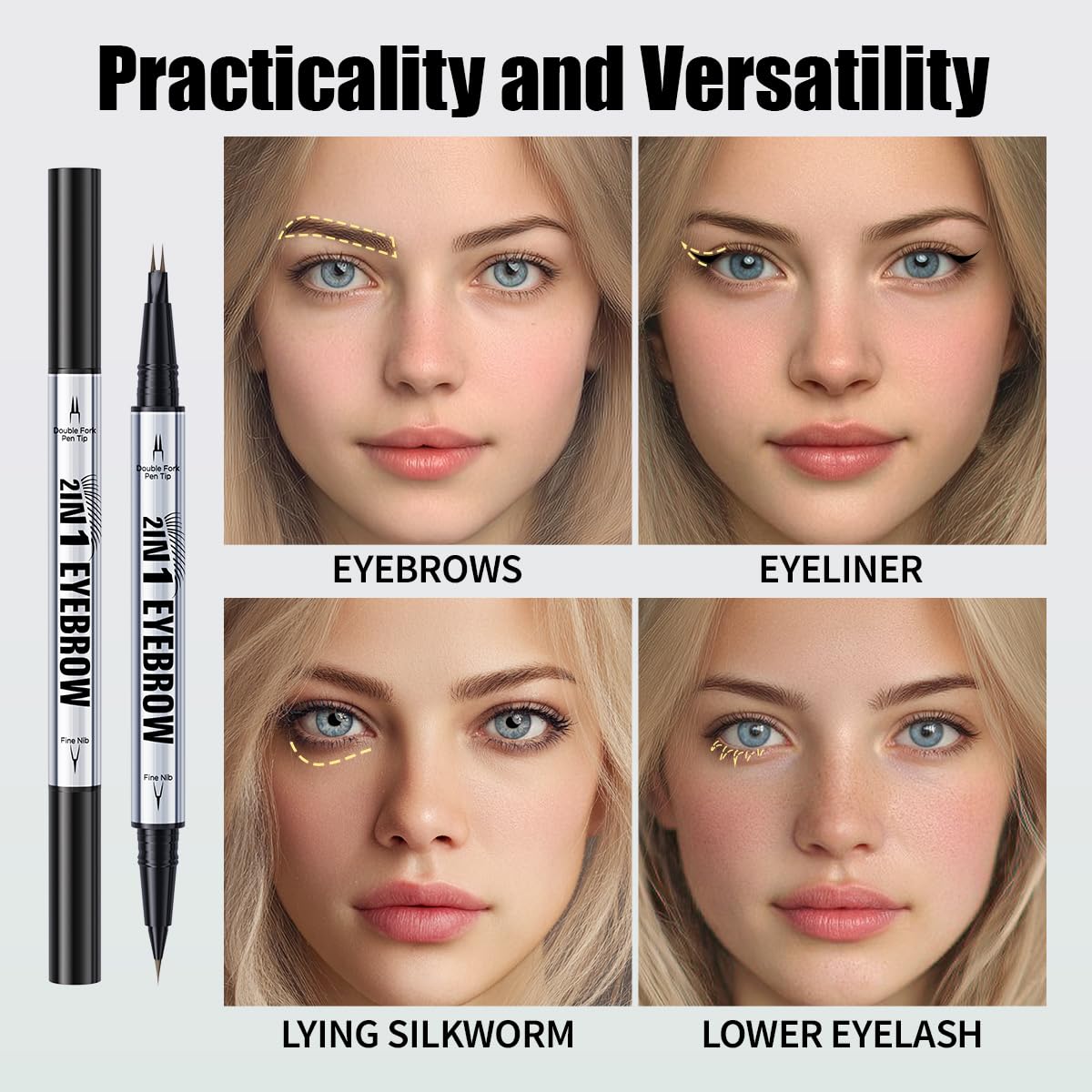 Eye Brow Pencils for Women Brown,2-in-1 Dual-Ended Eye Brow Pencil with 2-Fork-Tip and Precise