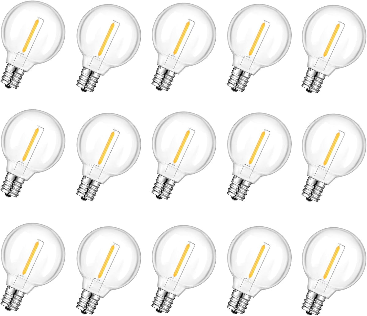 15 Pack G40 LED Replacement Light Bulbs for String Lights, Dimmable E12 Base Shatterproof Bulbs