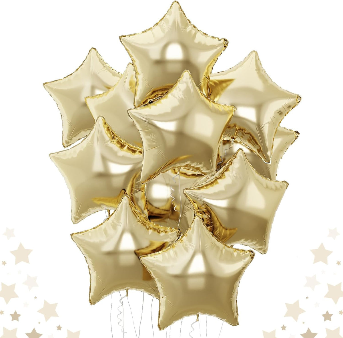 Gold Star Foil Balloons, 18 Inch Light Gold Stars Shape Foil Helium Balloons, 10 Pcs Large Light