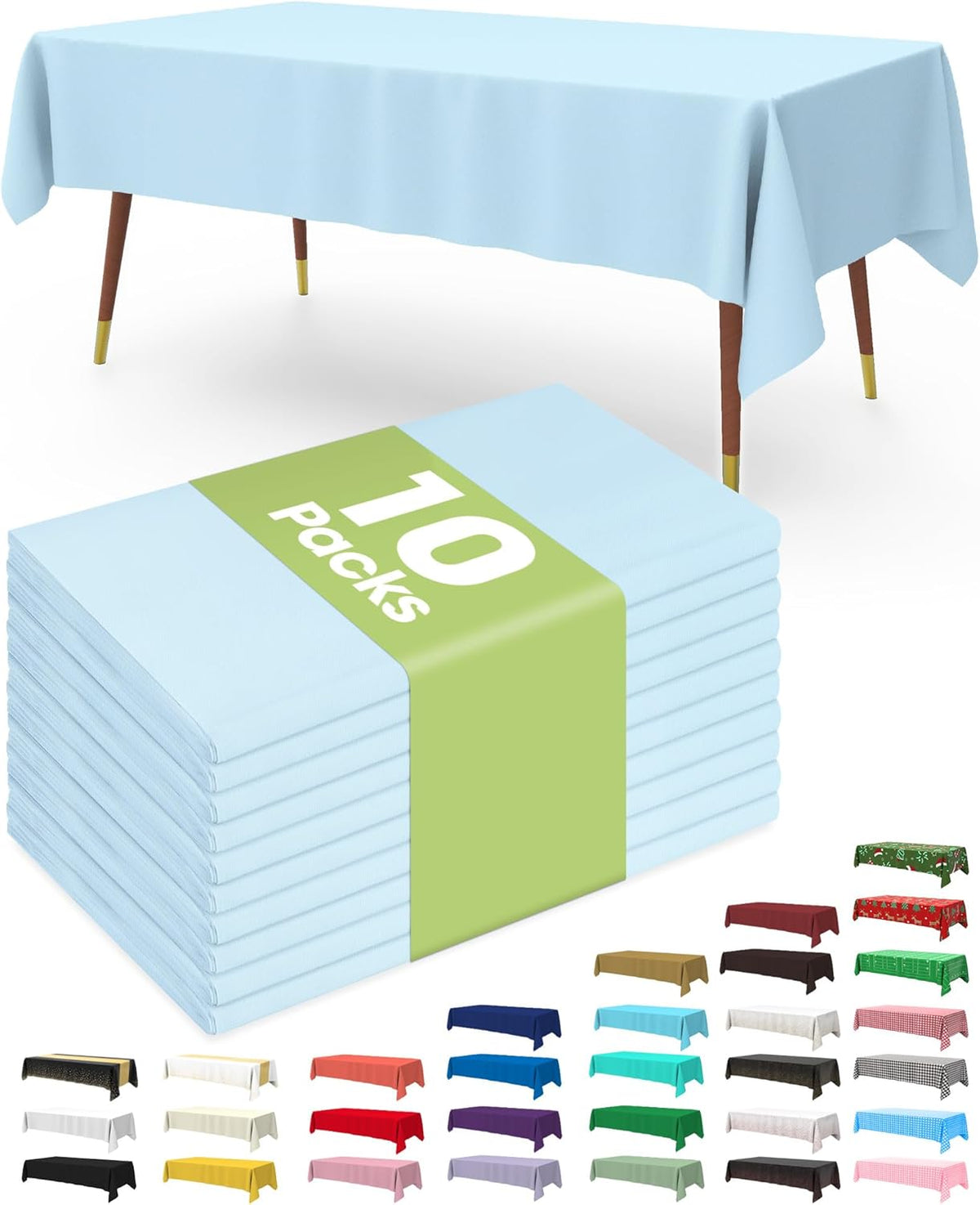 Pureegg Plastic Table Cloth Disposable 10 Pack, 54 x 108 Inch Table Cloths, Easter Party, Picnic