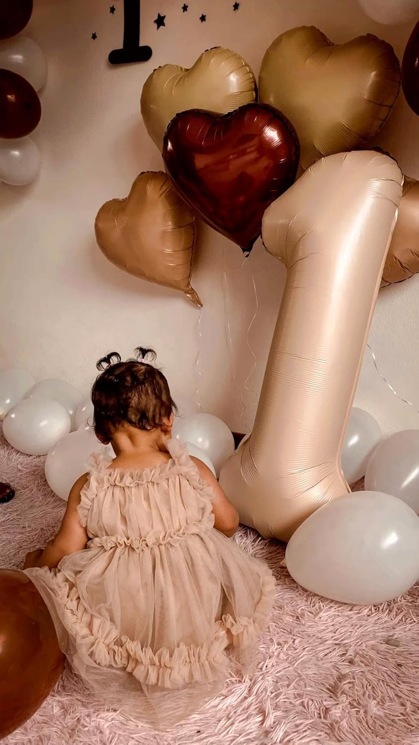 Light Brown Number 1 Balloon 40 inch, Number 1 Birthday Balloons for Boy Girl, Light Brown Foil One
