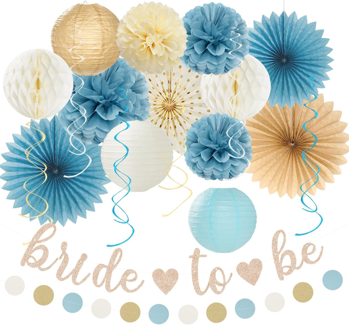 Beige-Champagne-Blue Boho Bachelorette Party-Decorations - 21pcs Women Bridal Shower Banner