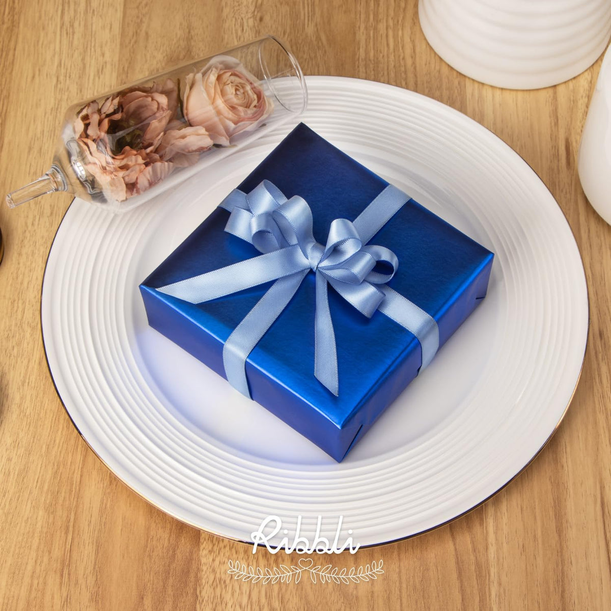 Ribbli Dusty Blue Satin Ribbon,Double Faced Satin 1/2 inch x Continuous 25 Yards,Use for Bows