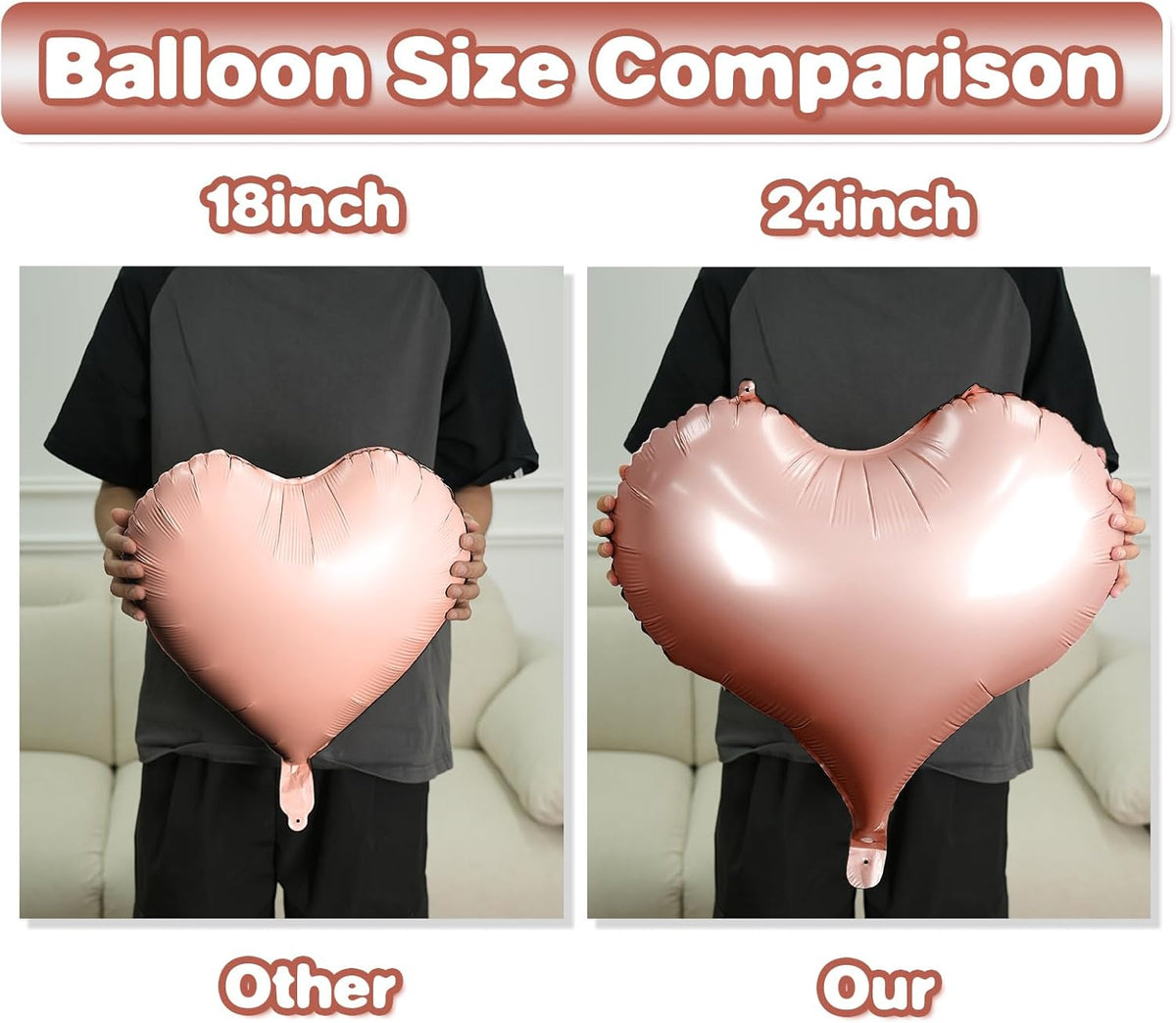 Rose Gold Heart Balloons,24Inch Large Gold Heart Foil Balloons for Valentine's Day Birthday Wedding