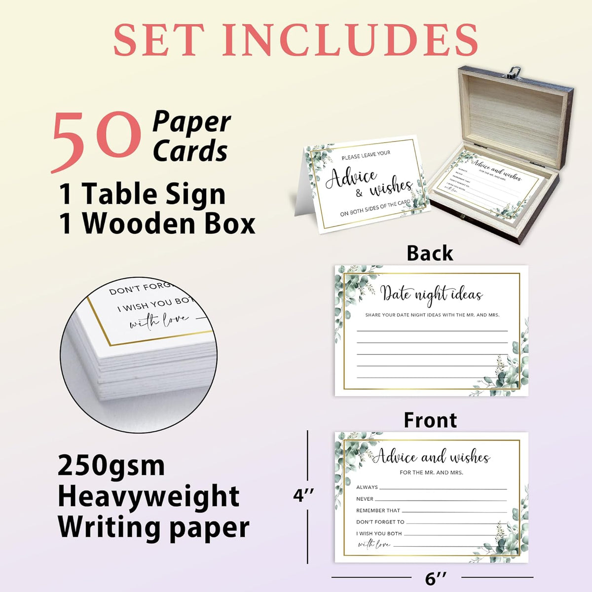 50 Pcs Advice and Wishes for the Mr and Mrs Cards in Box - Bridal Shower Guest Book - Perfect for
