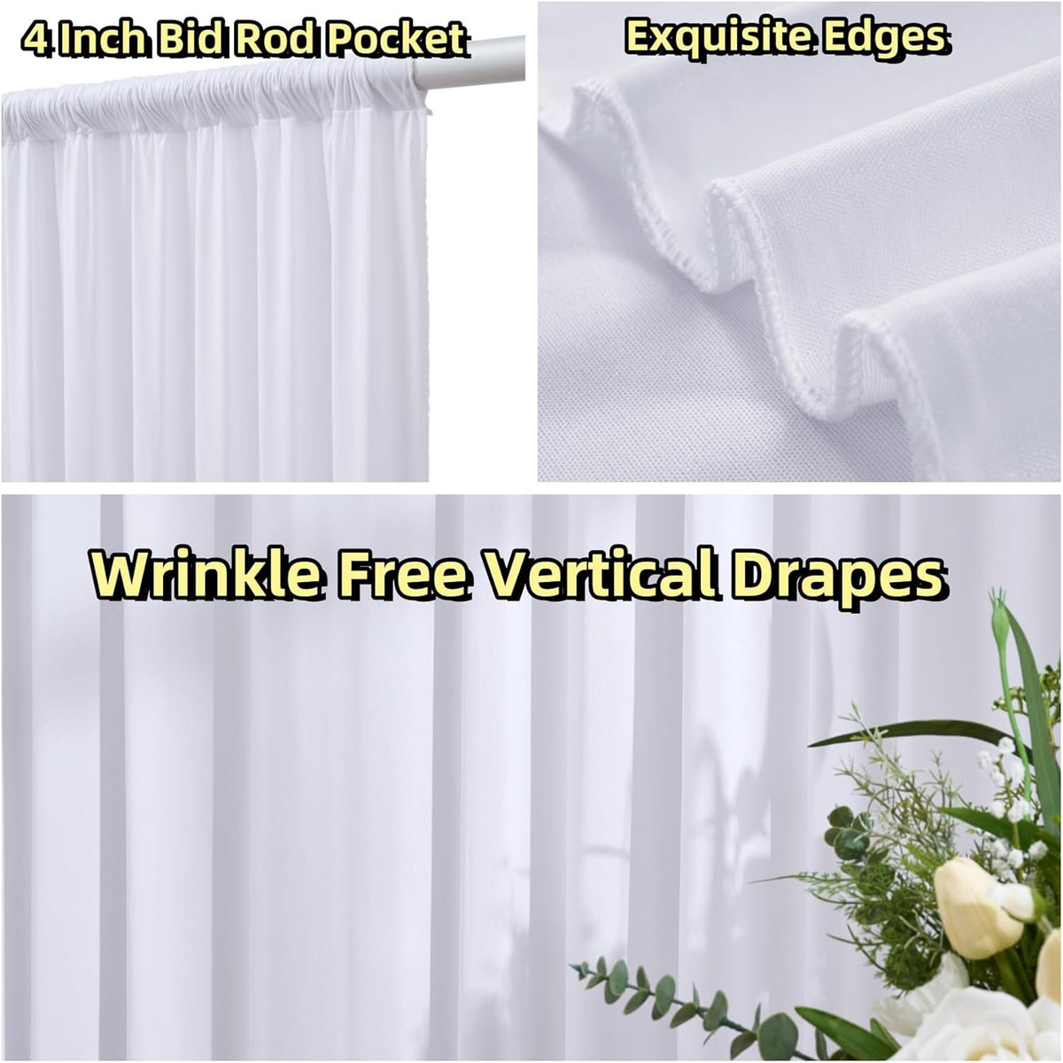 40 ft x 8 ft White Backdrop Curtain Drapes for Wedding Parties, 8 Panels 5 ft x 8 ft Wrinkle Free