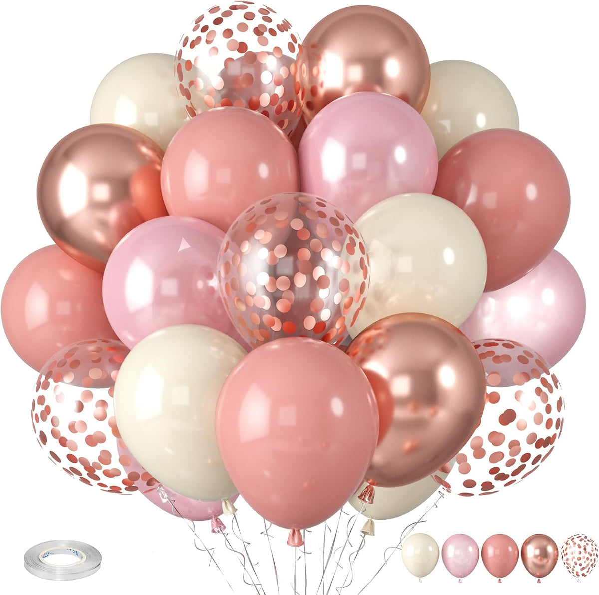 Dusty Pink Blush Balloons, Retro Boho Pink Balloons Cream White Balloon Pearl Light Rose and