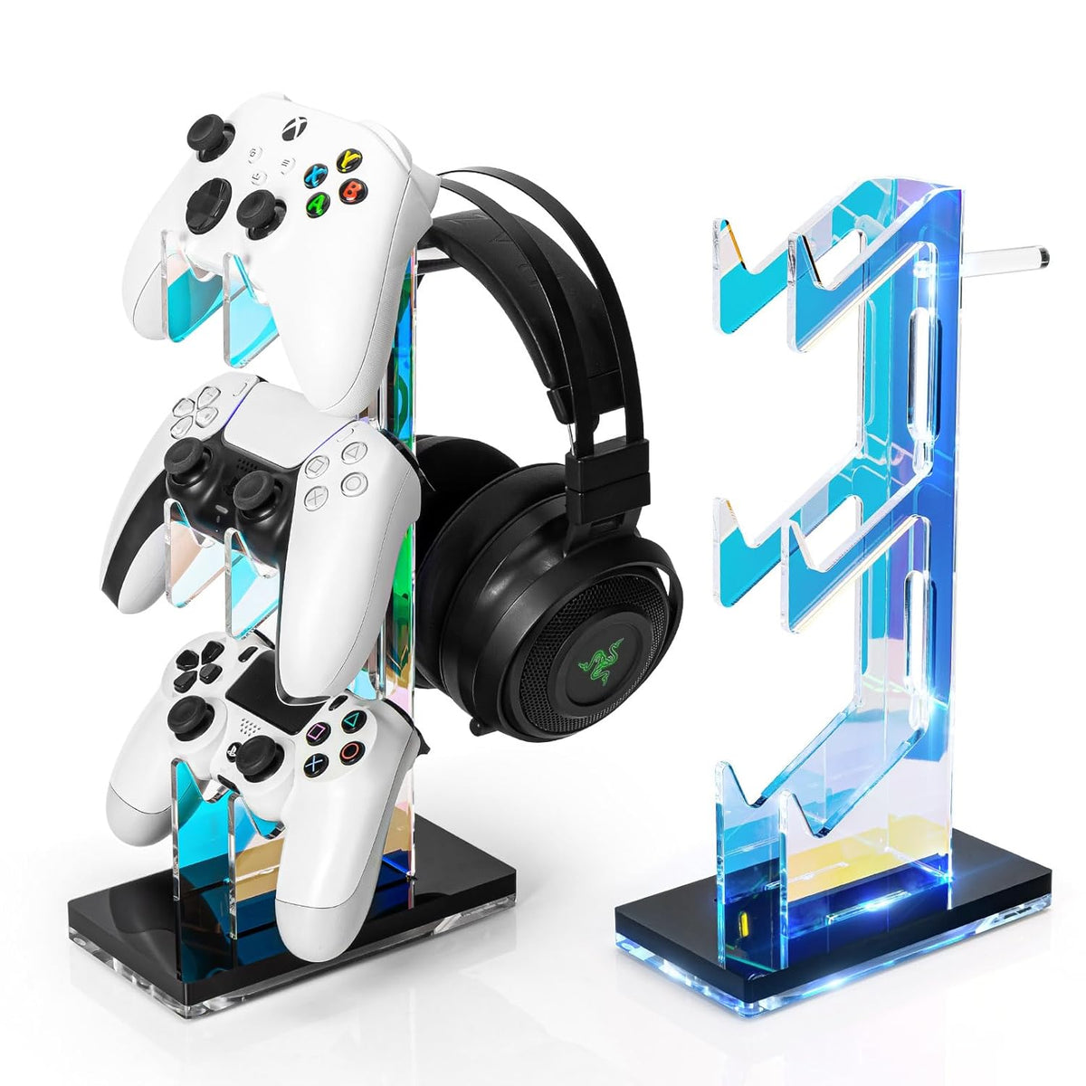 OAPRIRE Controller Holder Headset Stand with Lights, 3 Tier Acrylic Gaming Controller Stand for