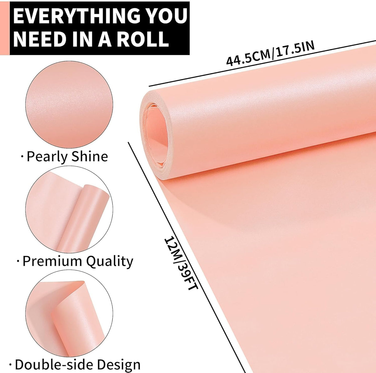 Matte Wrapping Paper Roll - Solid Color Pearly 17.3Inches X 39.4Feet Pink Shimmer Gift Wrapping