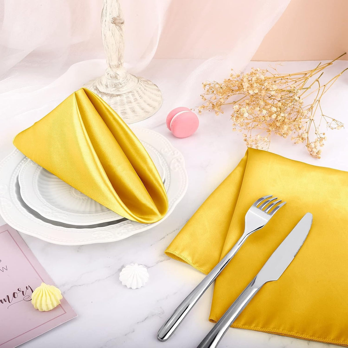 ANECO 16 Pack Square Satin Napkin Bright Silk Table Napkin Soft Smooth Fabric Table Napkin for