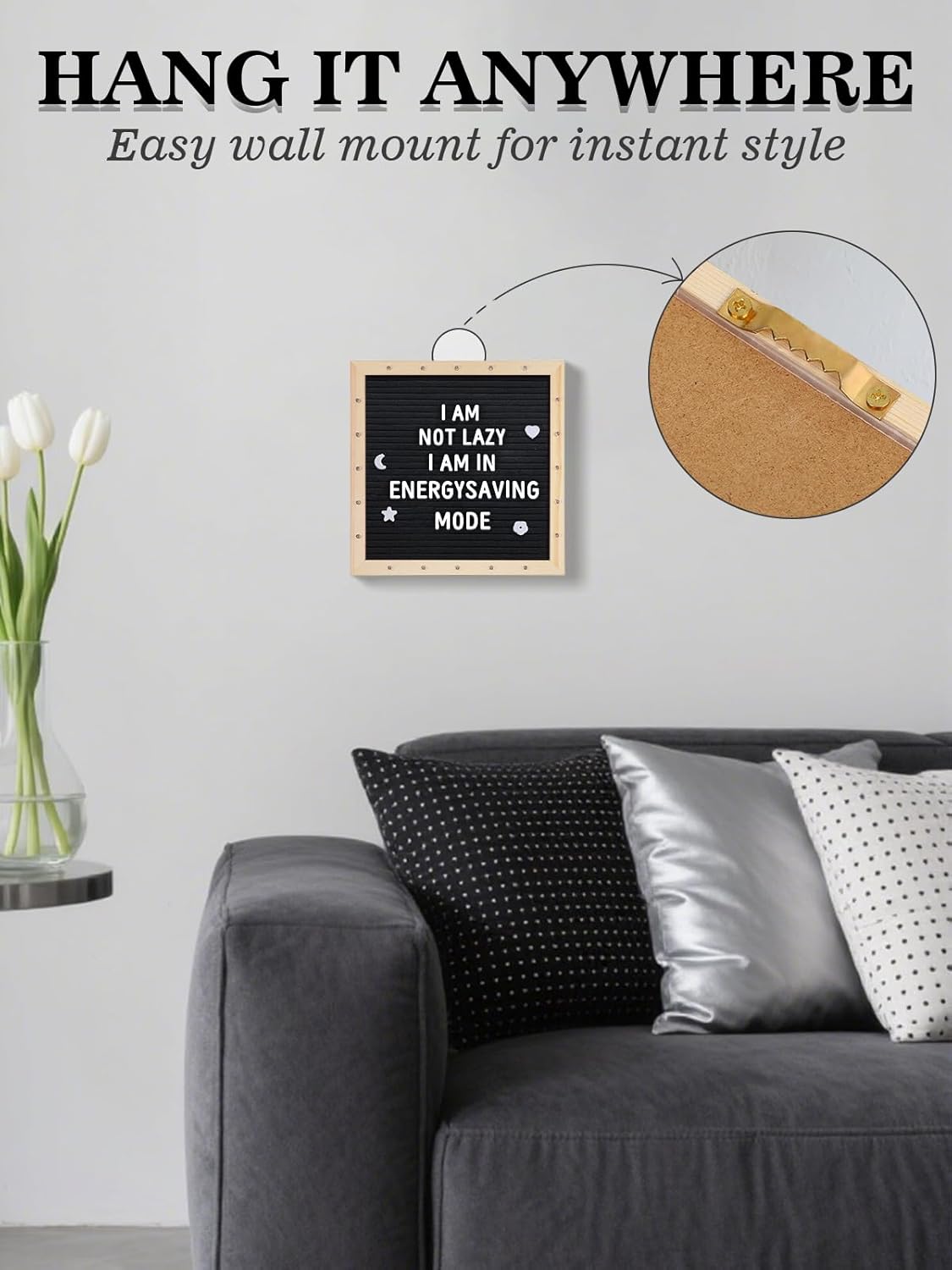 Light up Changeable Felt Letter Board Sign with LED Lights - 10×10" Message Board & Wood Stand &