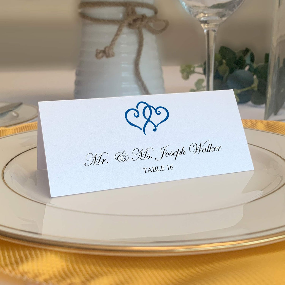 Linked Hearts Place Cards, Royal Blue (Choose Color), Set of 25, Pre-cut and Scored - Wedding