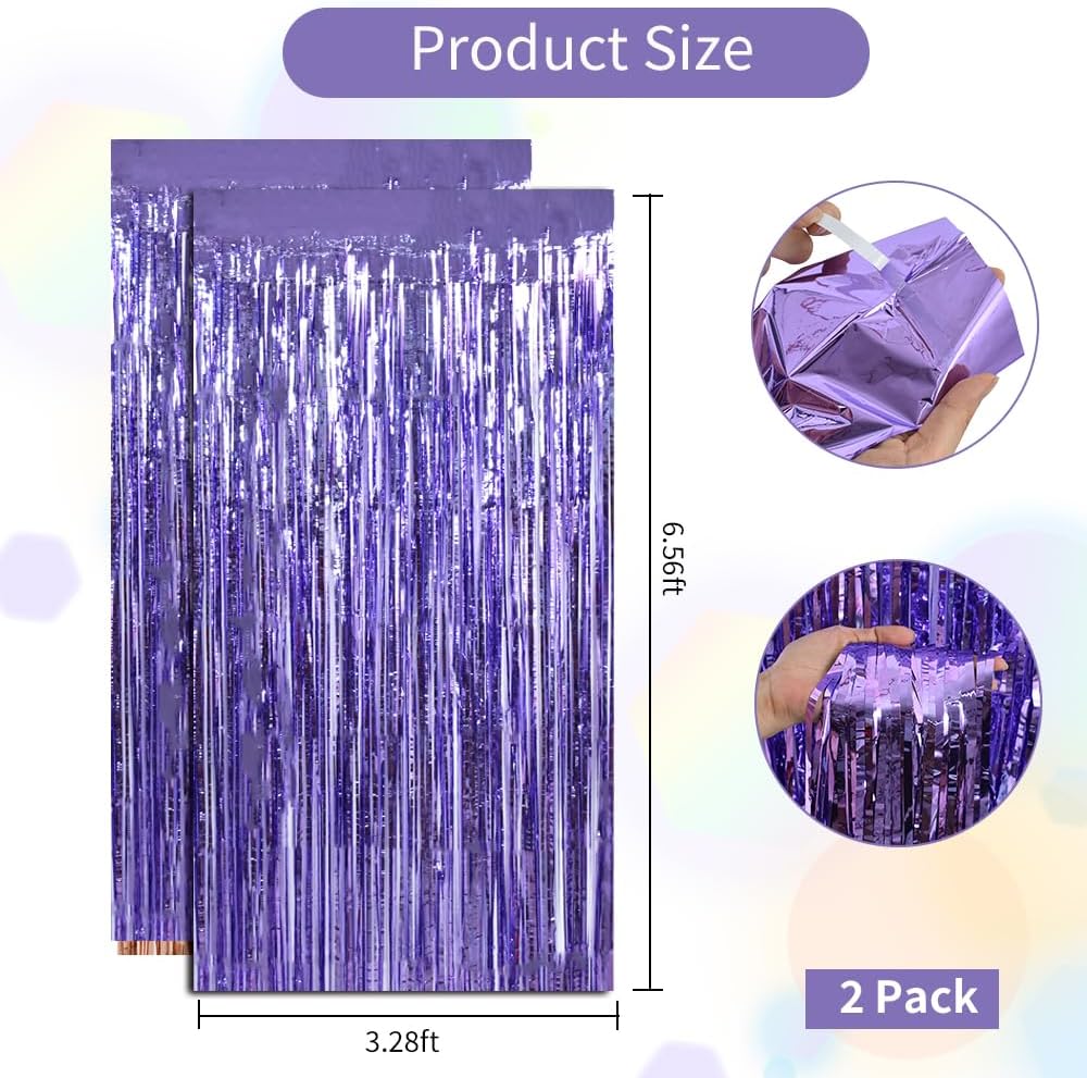 BEISHIDA 2 Pcs Light Purple Lavender Door Streamers Tinsel Curtain Party Streamers Backdrop Fringe