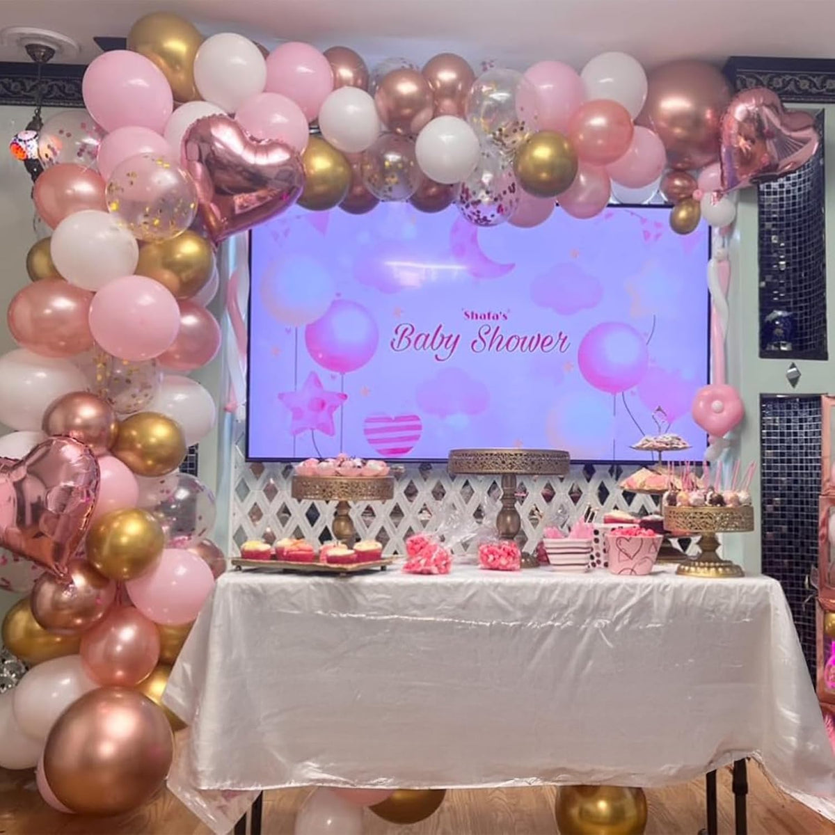 Balloons Pink Gold Confetti, 60 Packs 12 Inch Pink White Metallic Gold Balloon for Girls Birthday