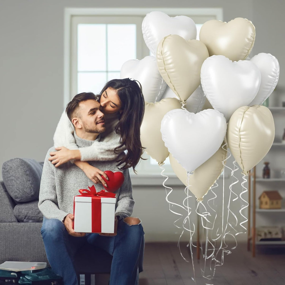 Cream Heart Foil Balloon, 18 Inch Sand White Heart Shape Foil Balloon, Beige Heart Balloons with