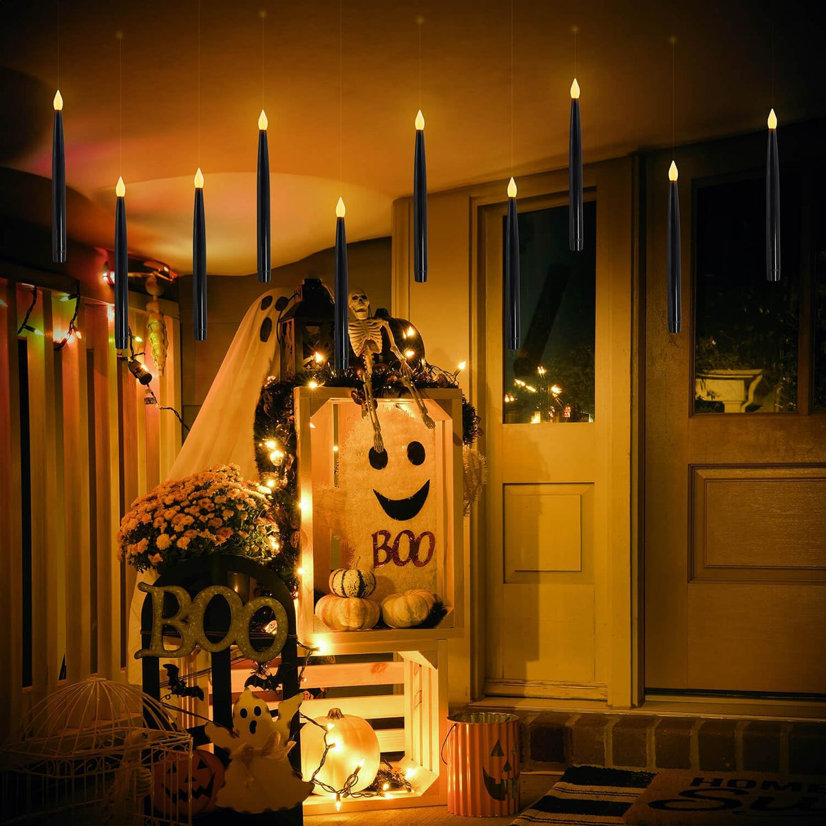 Leejec 10 Pcs of 10.8" Floating Candles, Magic Wand Remote with 6/18H Timer, Halloween Decorations