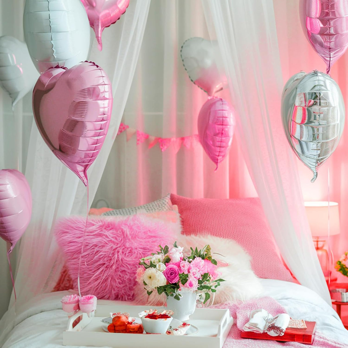 Pink White Heart Balloons, 18 Inch White Rose gold Heart Shape Balloon, 12PCS Pink and Rose Gold